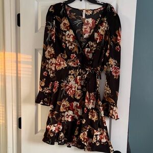 Xhilaration Black Floral Long Sleeve Dress